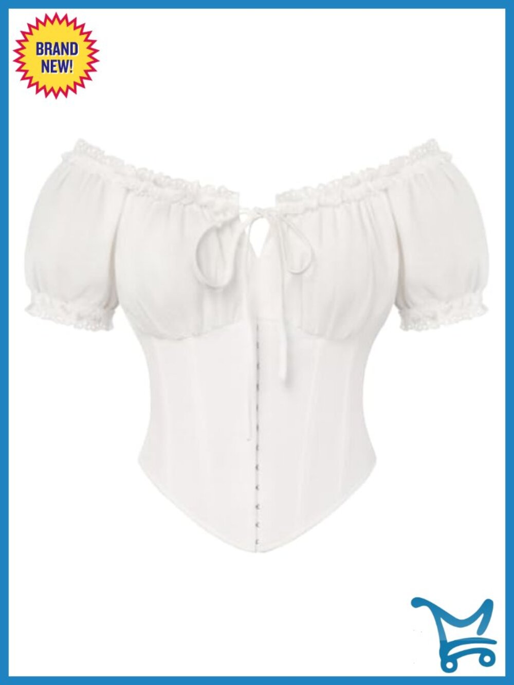 Renaissance Corset Top Off Shoulder Puff Sleeve Cotton Blouse
